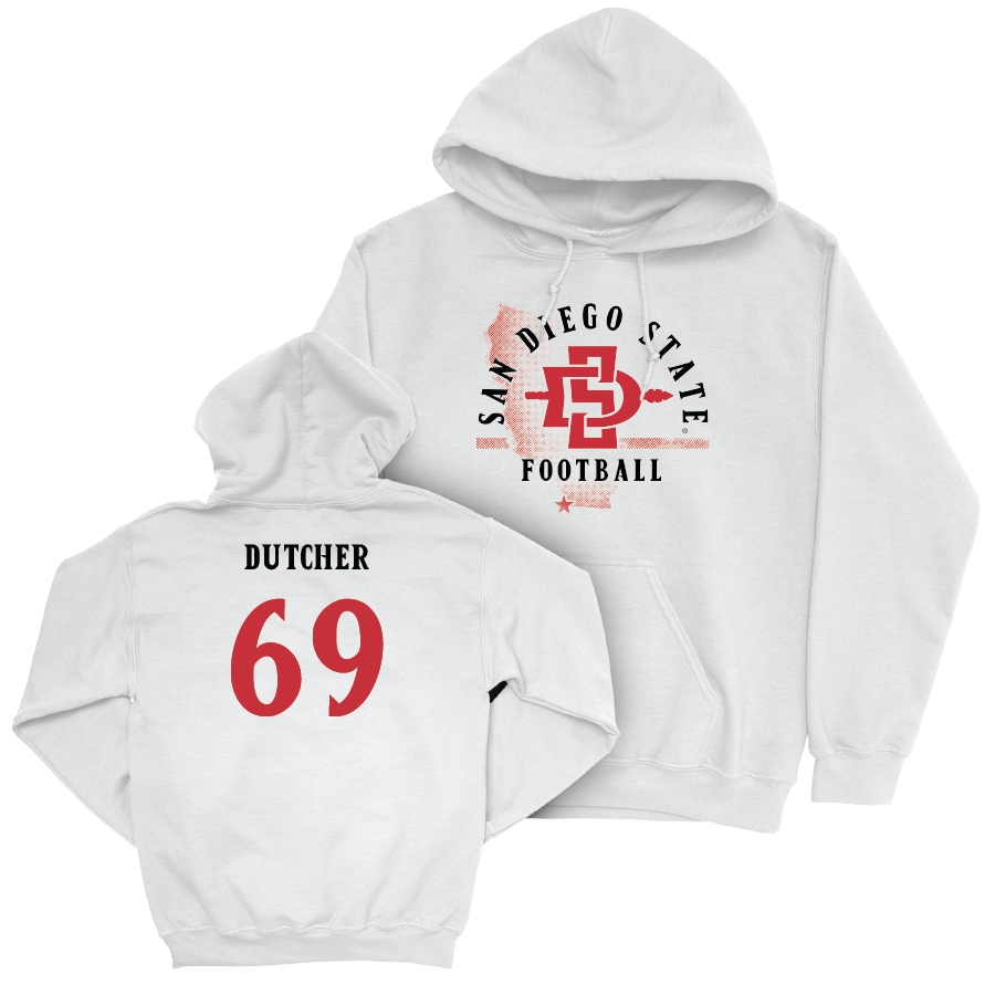 SDSU Football White State Hoodie - Gage Dutcher | #69 Youth Small