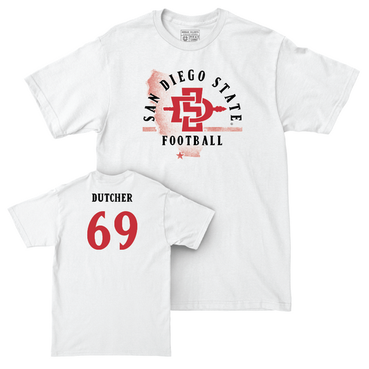 SDSU Football White State Comfort Colors Tee - Gage Dutcher | #69 Youth Small