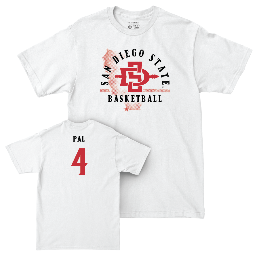 SDSU Men's Basketball White State Comfort Colors Tee - Jay Pal | #4 Youth Small