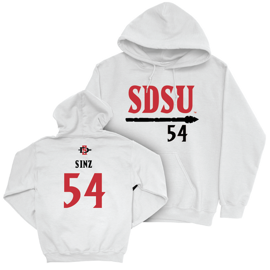 SDSU Football White Staple Hoodie - Jake Sinz | #54 Youth Small