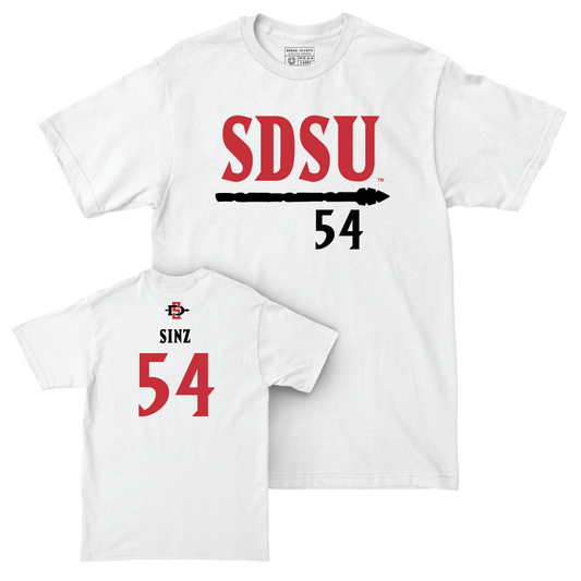 SDSU Football White Staple Comfort Colors Tee - Jake Sinz | #54 Youth Small
