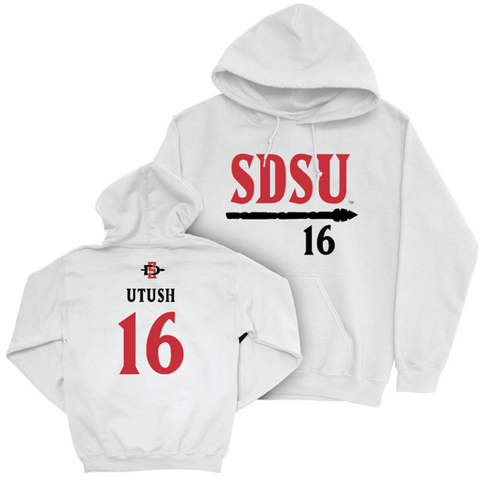 SDSU Women's Soccer White Staple Hoodie - Kiera Utush | #16 Youth Small