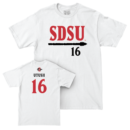 SDSU Women's Soccer White Staple Comfort Colors Tee - Kiera Utush | #16 Youth Small