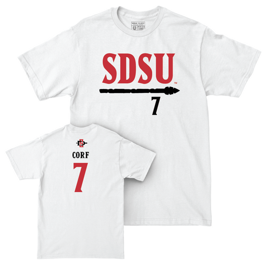 SDSU Volleyball White Staple Comfort Colors Tee - Madi Corf | #7 Youth Small