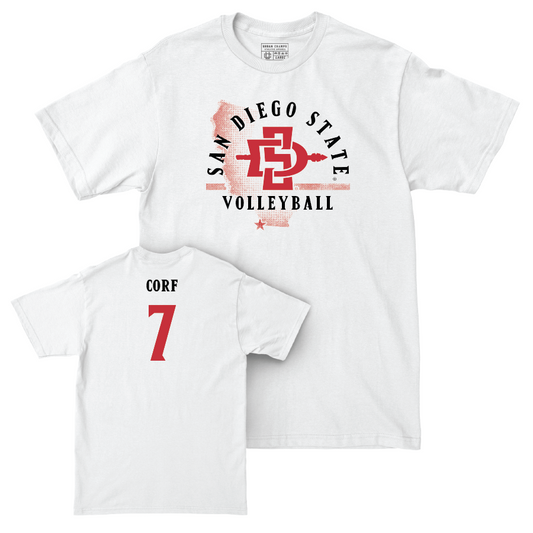 SDSU Volleyball White State Comfort Colors Tee - Madi Corf | #7 Youth Small