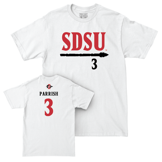 SDSU Men's Basketball White Staple Comfort Colors Tee - Micah Parrish | #3 Youth Small