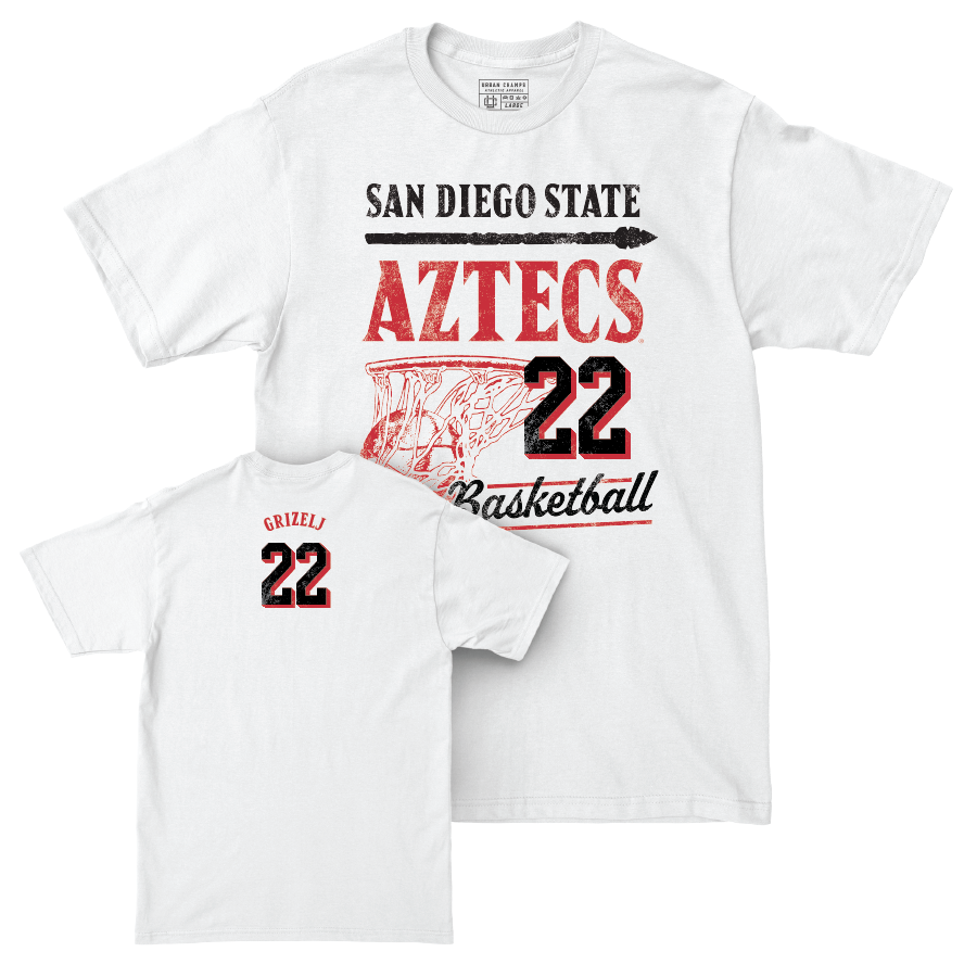 SDSU Women's Basketball White Hardwood Comfort Colors Tee - Natalija Grizelj | #22 Youth Small