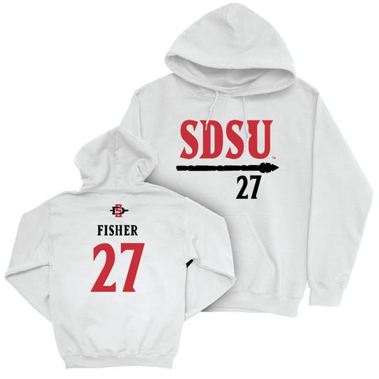 SDSU Men's Soccer White Staple Hoodie - Reid Fisher | #27 Youth Small