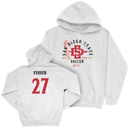 SDSU Men's Soccer White State Hoodie - Reid Fisher | #27 Youth Small