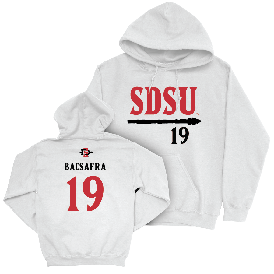 SDSU Women's Soccer White Staple Hoodie - Sofia Bacsafra | #19 Youth Small