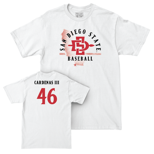 SDSU Baseball White State Comfort Colors Tee - Xavier Cardenas III | #46 Youth Small